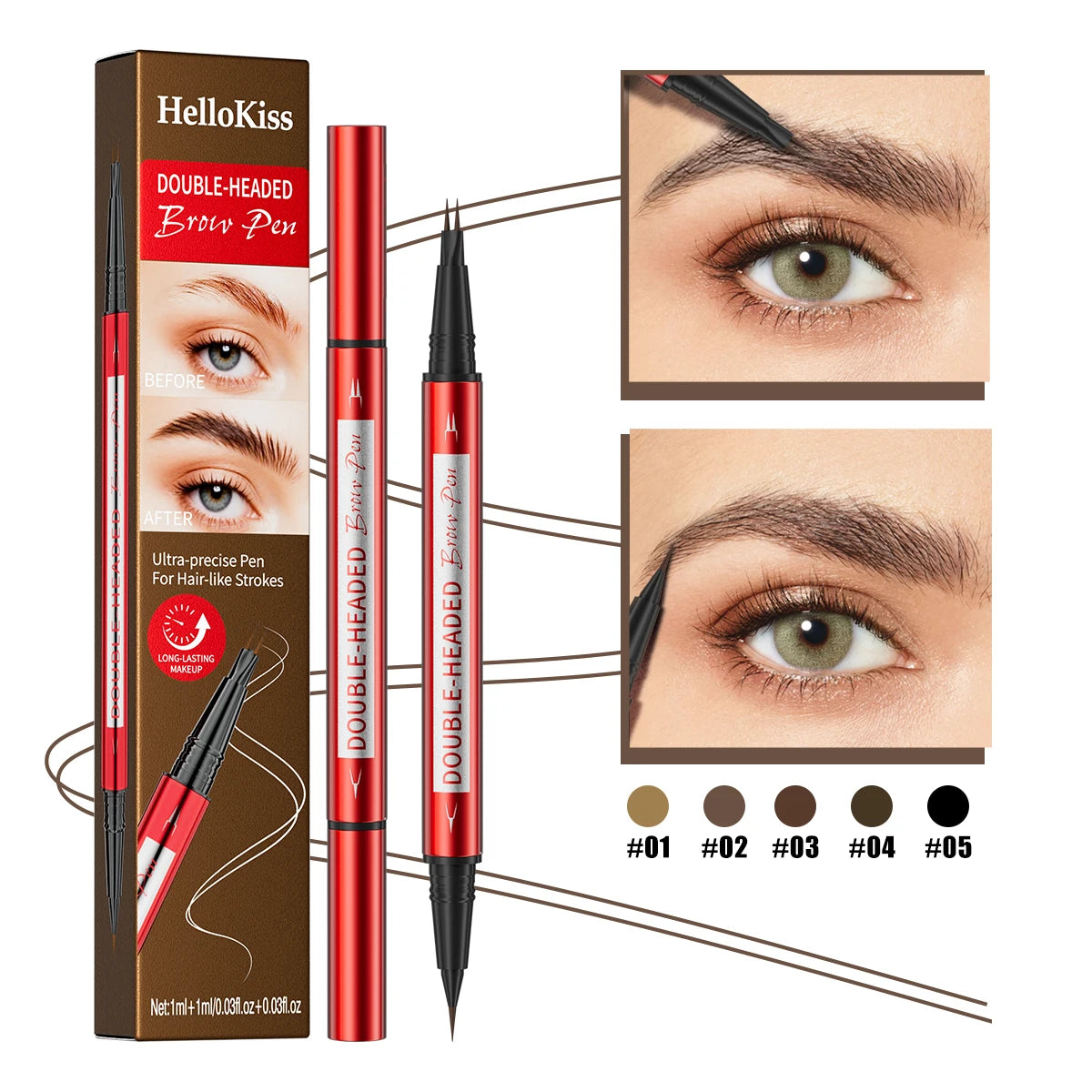 Waterproof Eyebrow Pen, Microblading Eyebrow Pencil With 2 Split Head, Natural Looking Brows Makeup ( 5 Colors ) Qme