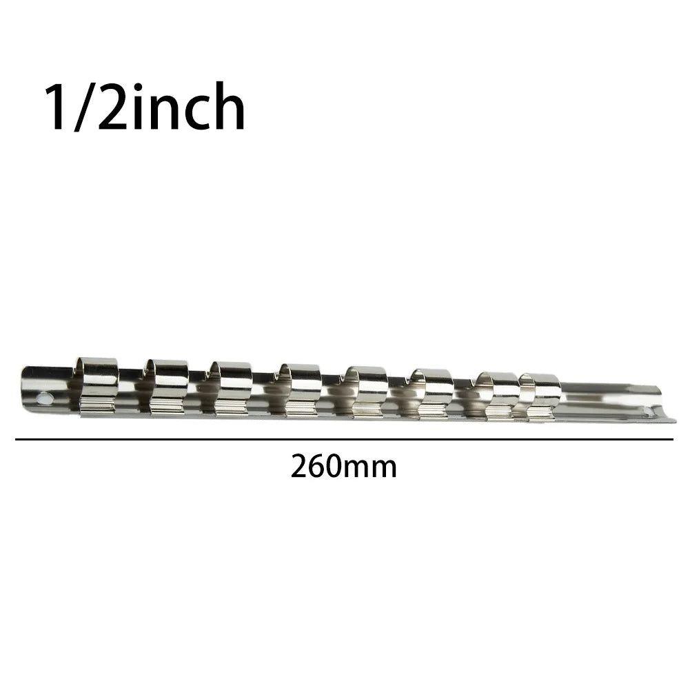 1/3Pcs 1/4" Or 3/8" Or 1/2" Socket Rack Holders With 8 Clips On Rail Tool 150/190/260mm Wall-mounted Iron Organizer Storage Qme 1-2