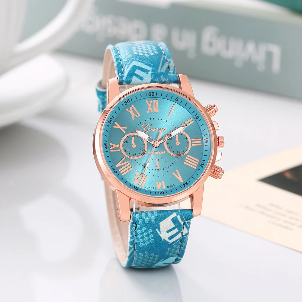 New Women's Watch with Belt Geneva Quartz Watch Belt Fashion Women's Watch Scale Watch 6pcs Qme 2