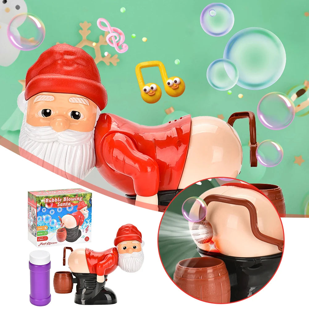 Christmas Santa Claus Bubble Blower with Music & Light Gnomes Farting Bubble Xmas Gift for Boys Girls(No Bubble Solution) Qme