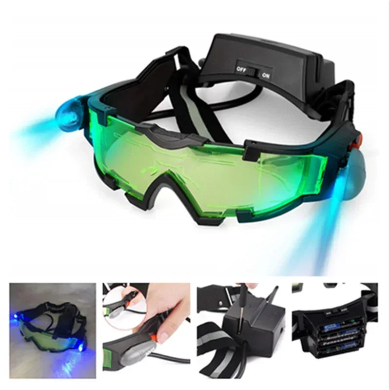 Night Vision Adjustable LED Glasses With Flip - out Light, Windproof Motorcycle Motorbike Racing Hunting Eyewear Goggles Qme