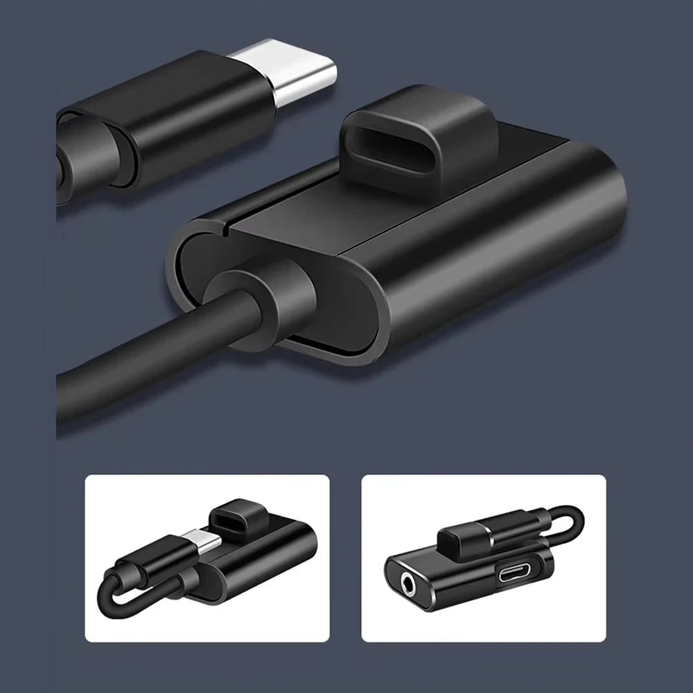 2 In 1 Dualport Dispense Type C To 3.5mm Jack Adapter Type C Audio Splitter Headphone Cable Earphone Adapter Charger Accessories Qme