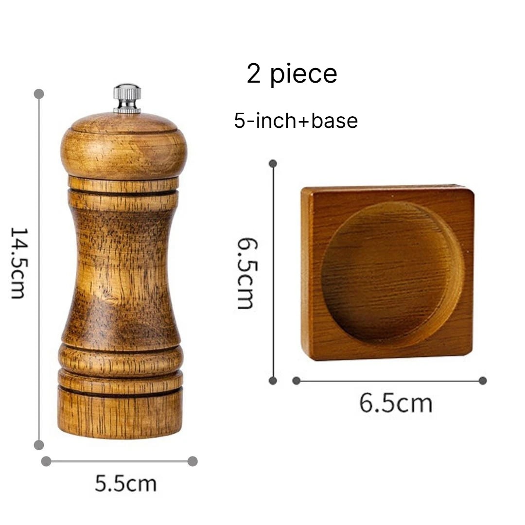 A 5 8 10 Inch Manual Oak Spice Grinder Bottle, Pepper Zanthoxylum Mill, Household Fresh Ground Pepper Seasoning Container Qme 2 piece combinationC
