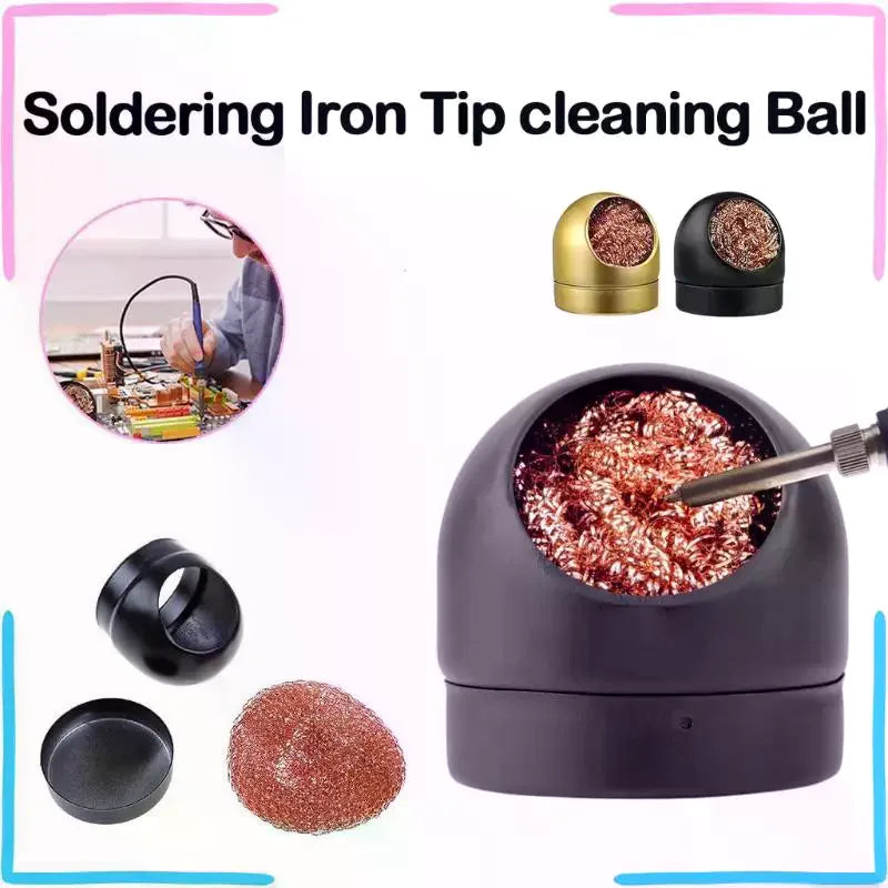 Soldering Iron Tip Cleaning Ball With Copper Coil Sturdy Holder No Water Needed For DIY Electronics Repair Projects Qme