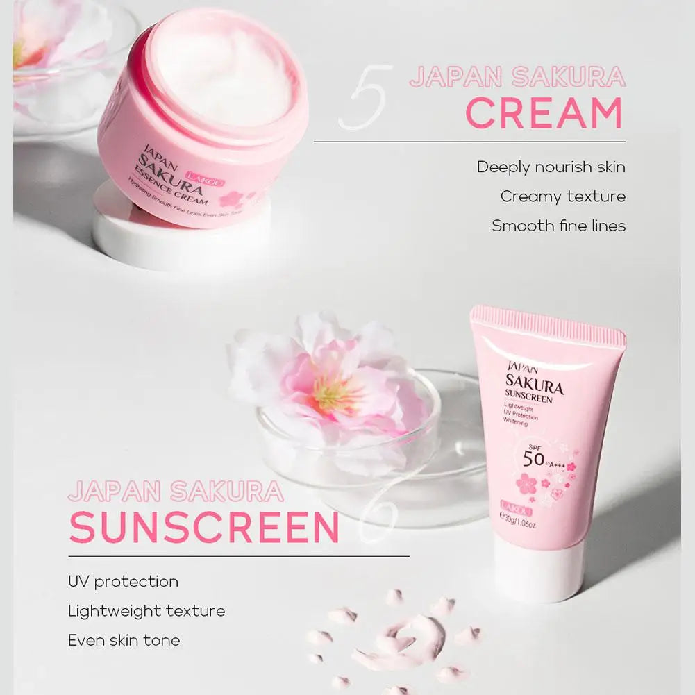 6PCs Sakura Skin Care Sets & Kits With Cleanser,Serum,Eye Cream,Sunscreen Cream Beauty Products For Women Gift Sets Routine Kit Qme