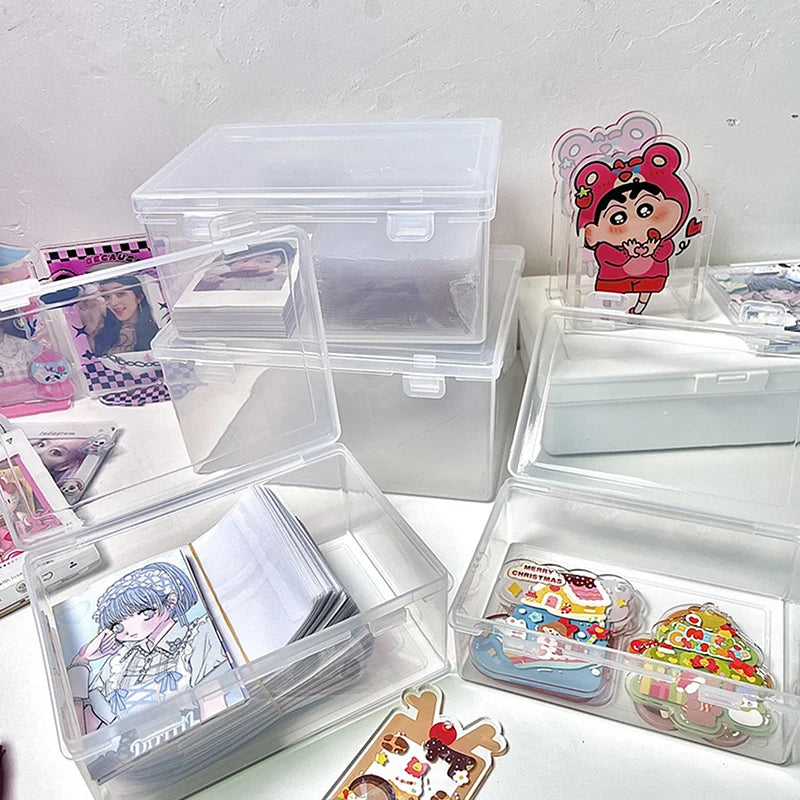 INS Transparent Plastic Storage Box Photocards Holder Desk Storage Organizer Classification Box Stationery. Qme