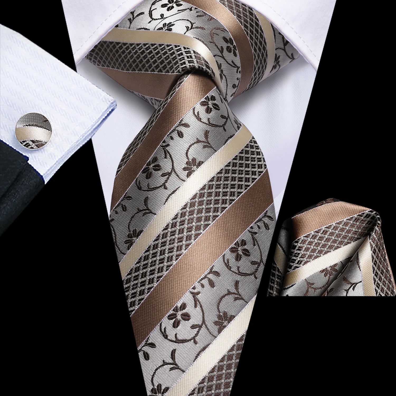 Hi-tie Men's Ties Floral Paisley Handkerchief Cufflinks Tuxedo Qme N-3565