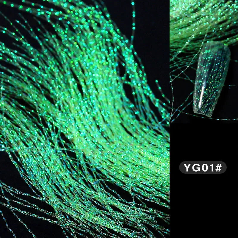 1 Bag Fluorescent Thread Nail Sticker Laser Glitter Mesh Net Line Tape Decals Holographic 3D Silk Foils Nail Art Decorations Qme YG01