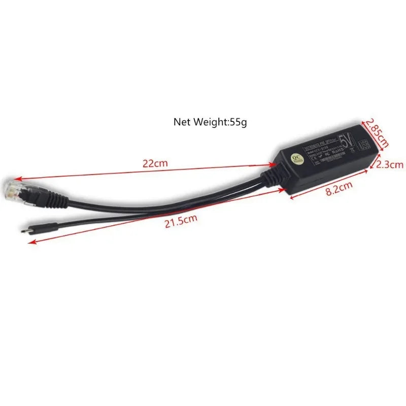 ESCAM 2.5KV Anti-interference Power Over Ethernet 48V To 5V 2.4A 12W Active POE Splitter Micro USB Plug for Raspberry Pi CCTV Qme