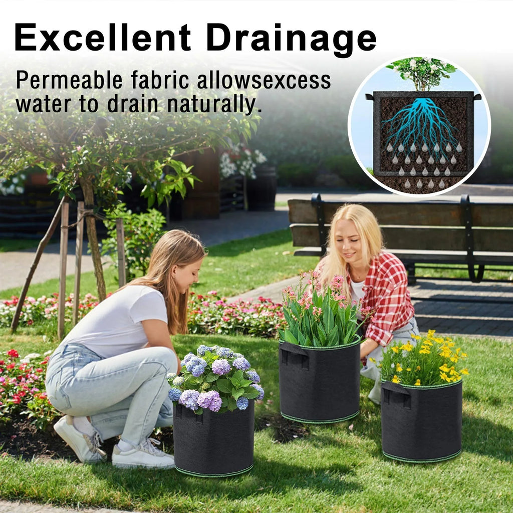Wear-resistant Green Vegetable/Flower/Plant Grow Bags Gallons Thickened Non-Woven Durable Grow Bags Fabric Pots with Handles Qme