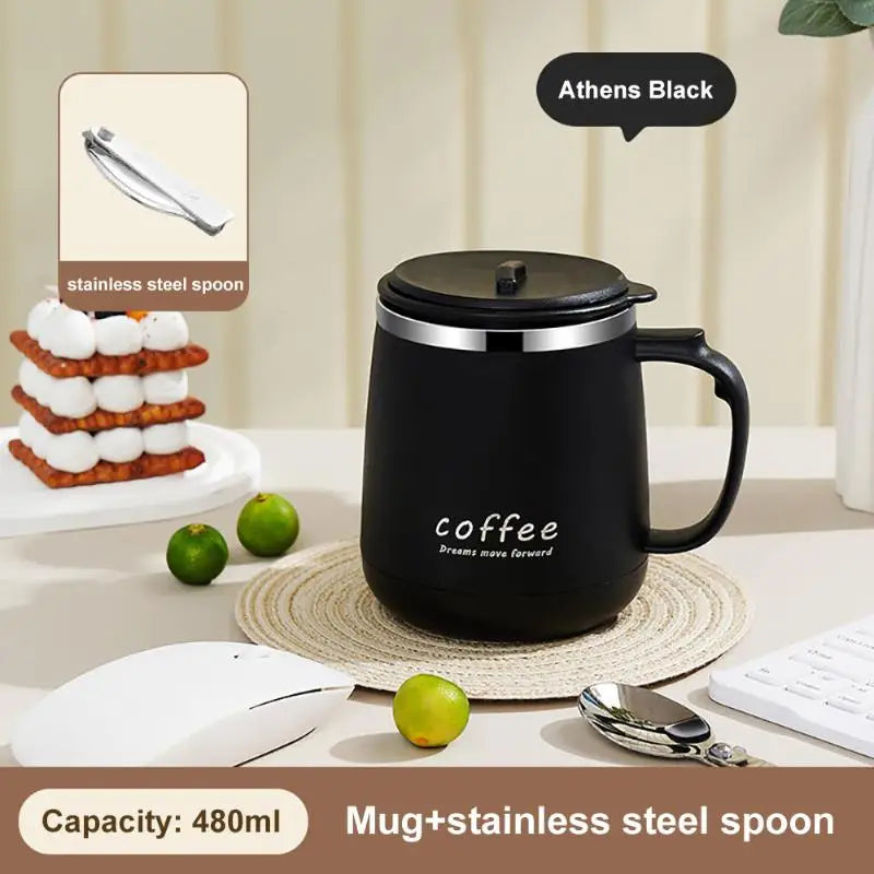 304 Stainless Steel 480ml Insulated Mug With Lid Tea Infuser Drop-Proof Design ForOffice Coffee Gift Qme 480ml Black
