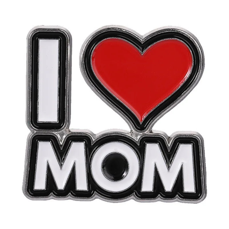 Letter I Love Mom Enamel Lapel Pin Red Heart Brooch Metal Badge Backpack Hat Decoration Jewelry Souvenir Gift for Mothers Qme Style1