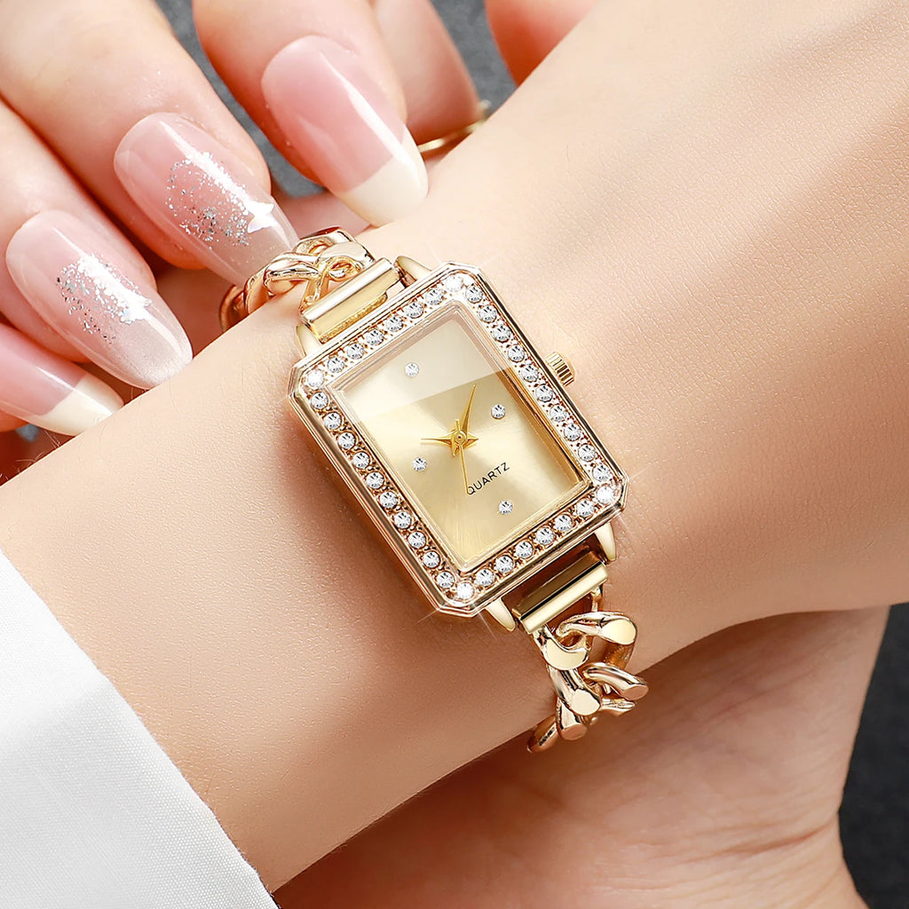 Luxury Diamond Watches for Women, Rectangular Dial, Quartz Bracelet, Women's Watch, Gift Watch for Girls (Without Box) Qme