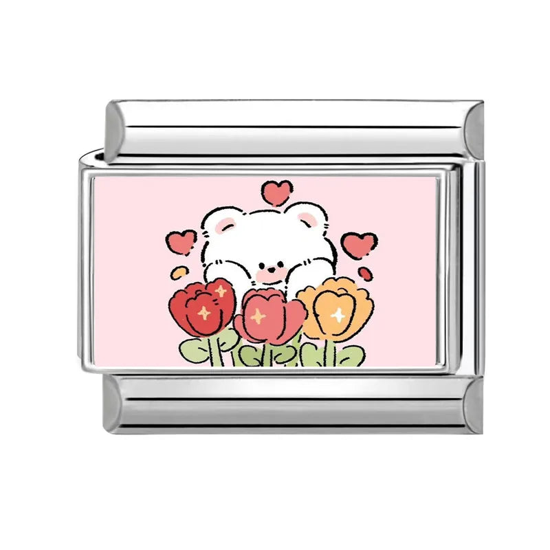Y2K Pink Design Lovely Rabbits Tulip Flowers Strawberry Italian Charm