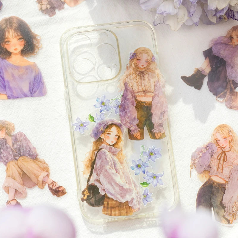 30 Sheets/Bag Korean Cute Girl PET Stickers Pack for Scrapbook Journal DIY Planner Phone Case Notebook Decoration Craft Gift Qme