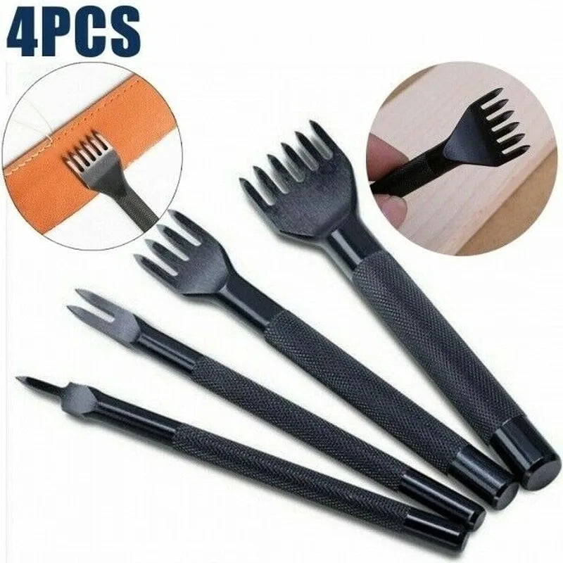 4Pcs DIY Leather Tools High-quality Leather Craft Tools Puncher Stitching And Punching Tool Set 1+2+4+6 Claw Leather Tool Set Qme