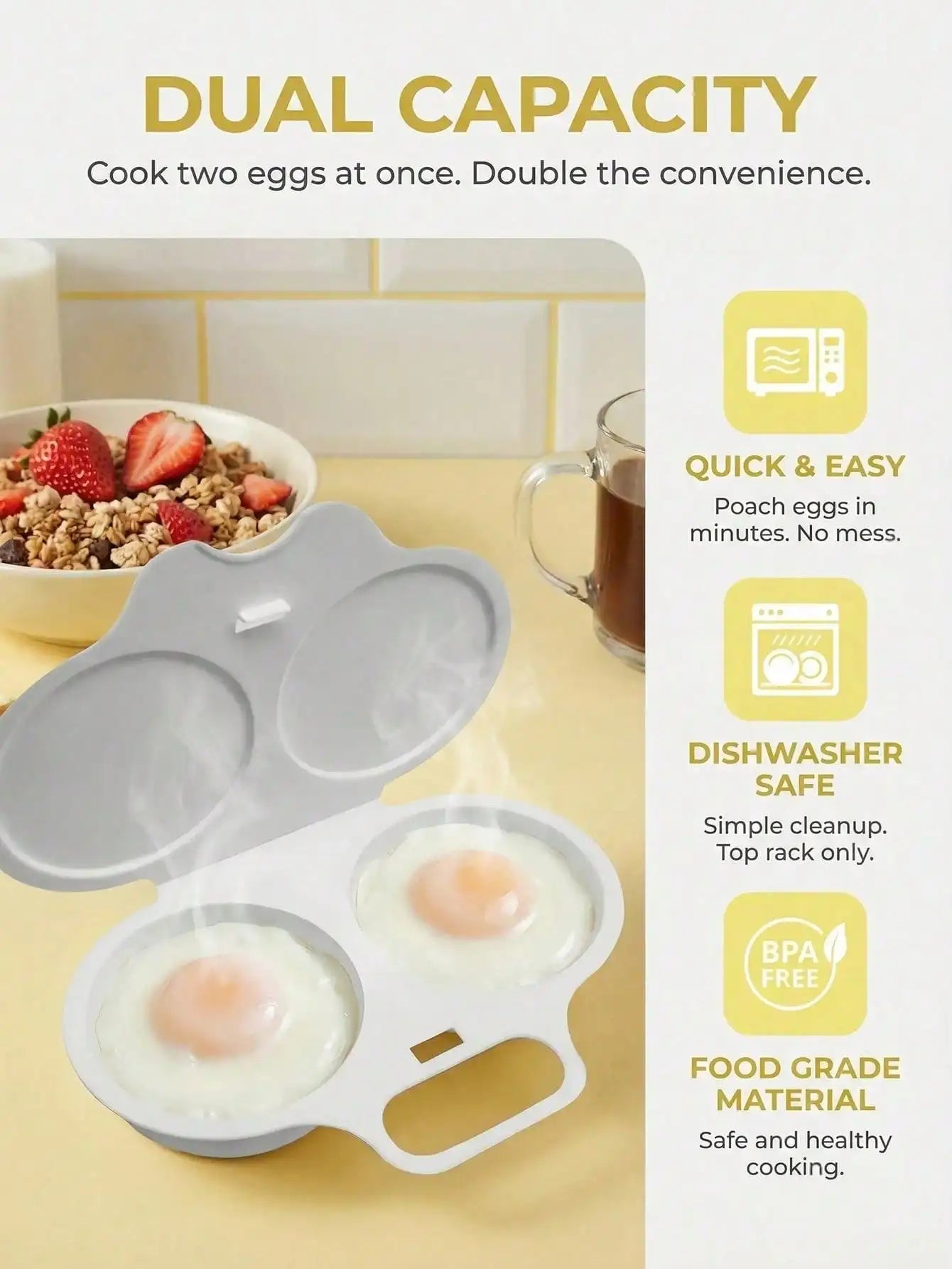 Microwave Egg Boilers Water Reusable Non Electric Double-layer Cup Qme