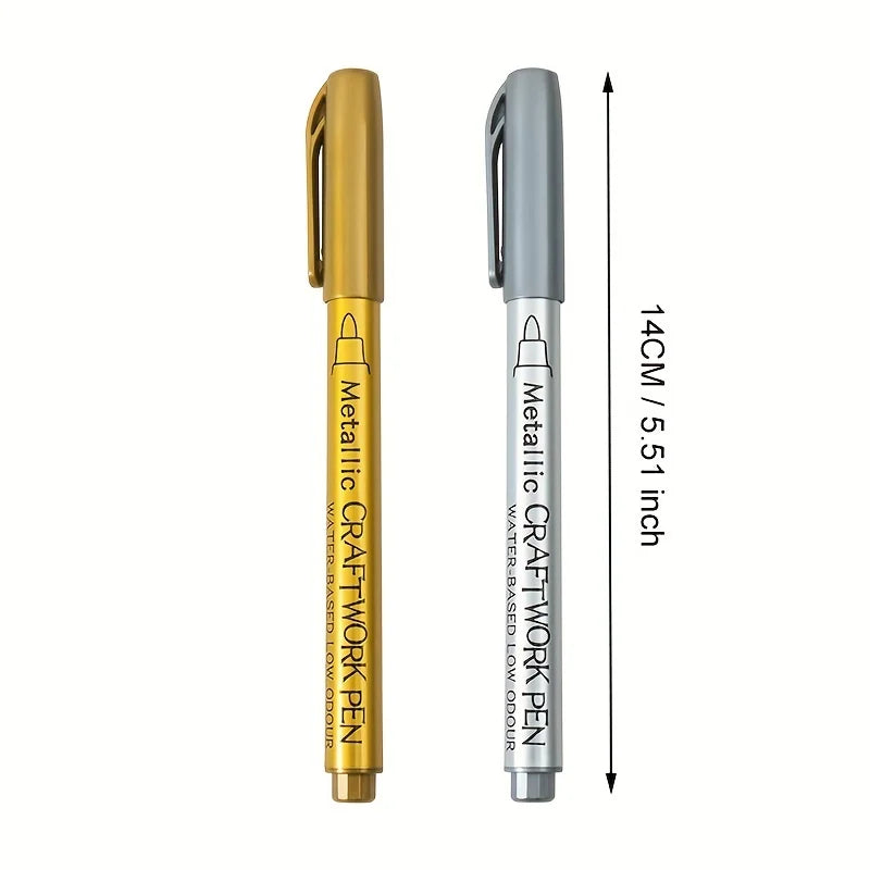 Metallic Craftwork Pen Gold Silver Marker Tip Permanent Art Marker For Glass Wood Ceramic Fabric Painting DIY Craft Supplies Qme