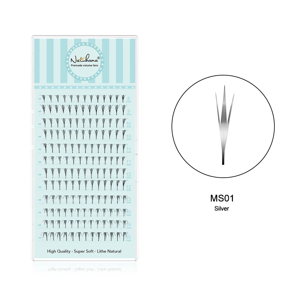 NATUHANA Tinsel Lashes Fashion Shiny Blue Silver Comic Spire Eyelash Qme MS-Sliver D 0.07mm|MIX8-15mm