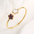 Fashion Stainless Steel Five Leaf Flower Open Bangle Bright Anti Allergy Waterproof Charm Texture High Quality Jewelry Clover Qme 15