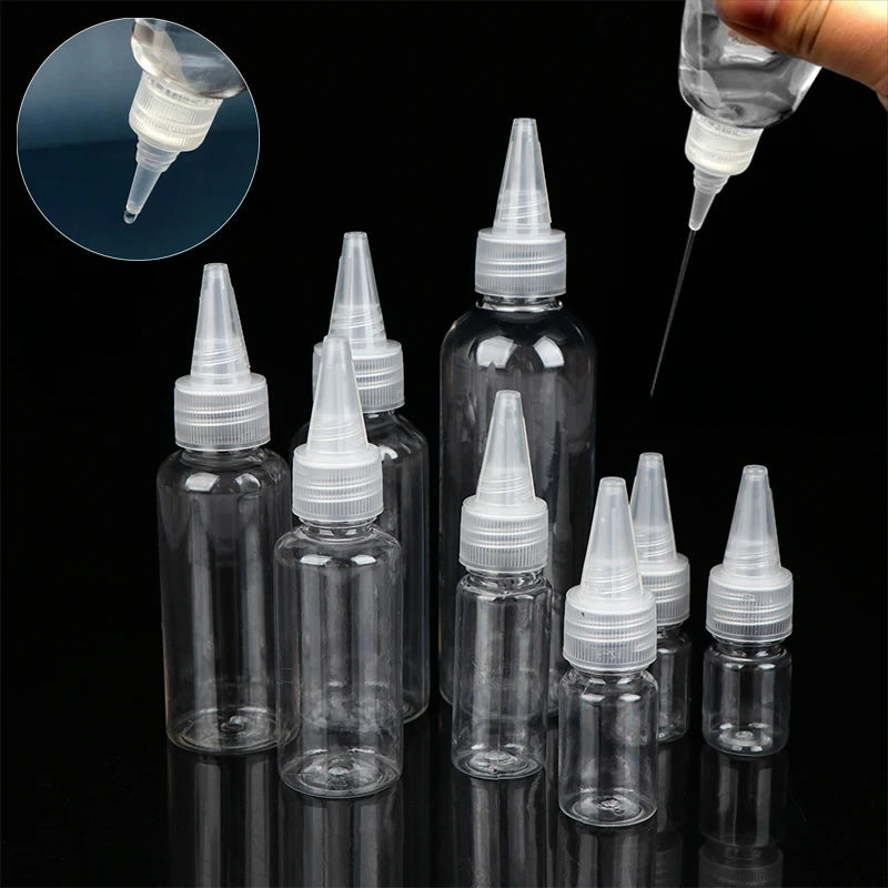 3- Empty Dropper Bottle Transparent Plastic Refillable Nozzle Cap Qme