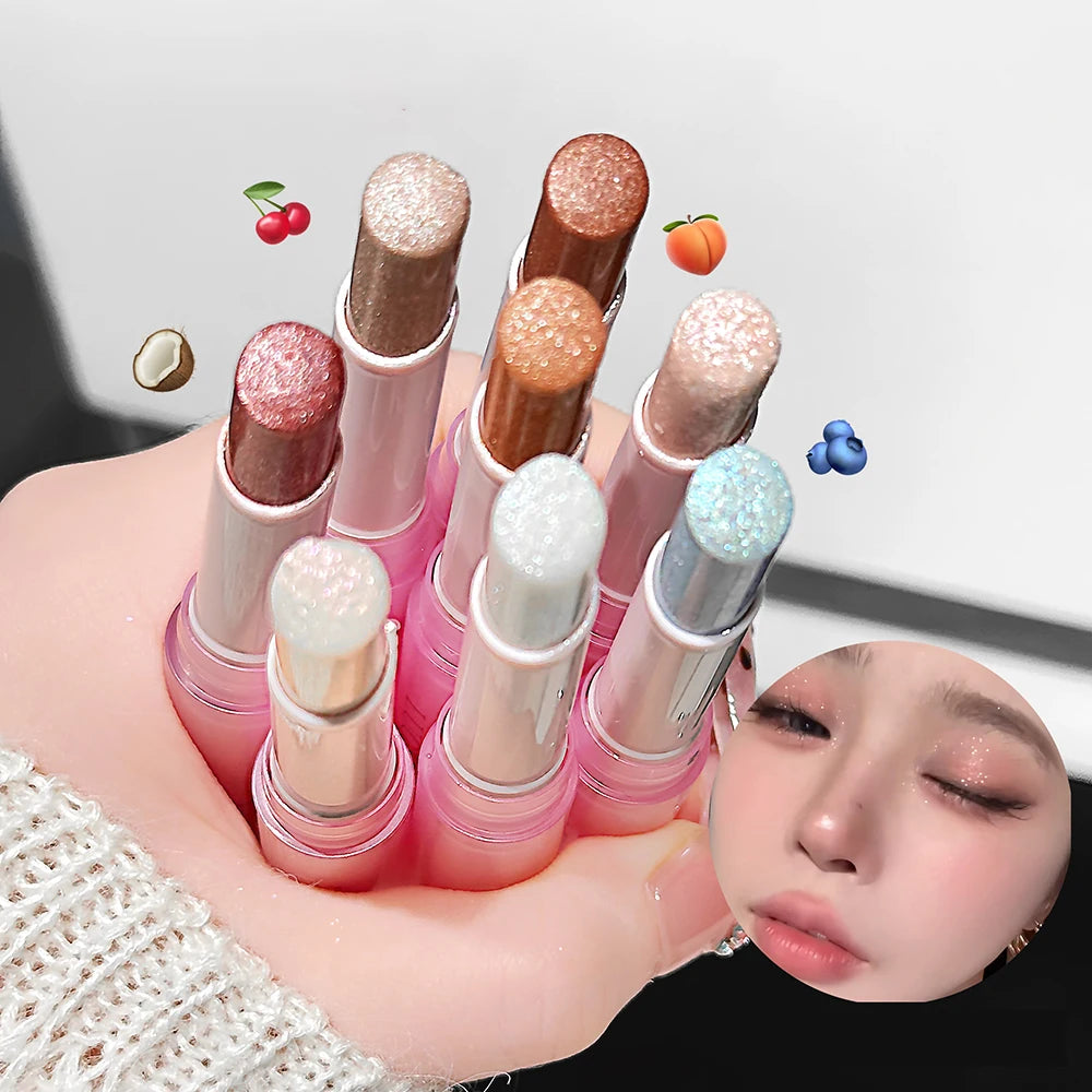 Blue Diamond Jelly Eyeshadow Stick Aurora Glitter Pink Purple Moonlight Highlighter Stick Brighten & Contour Makeup Illuminator Qme