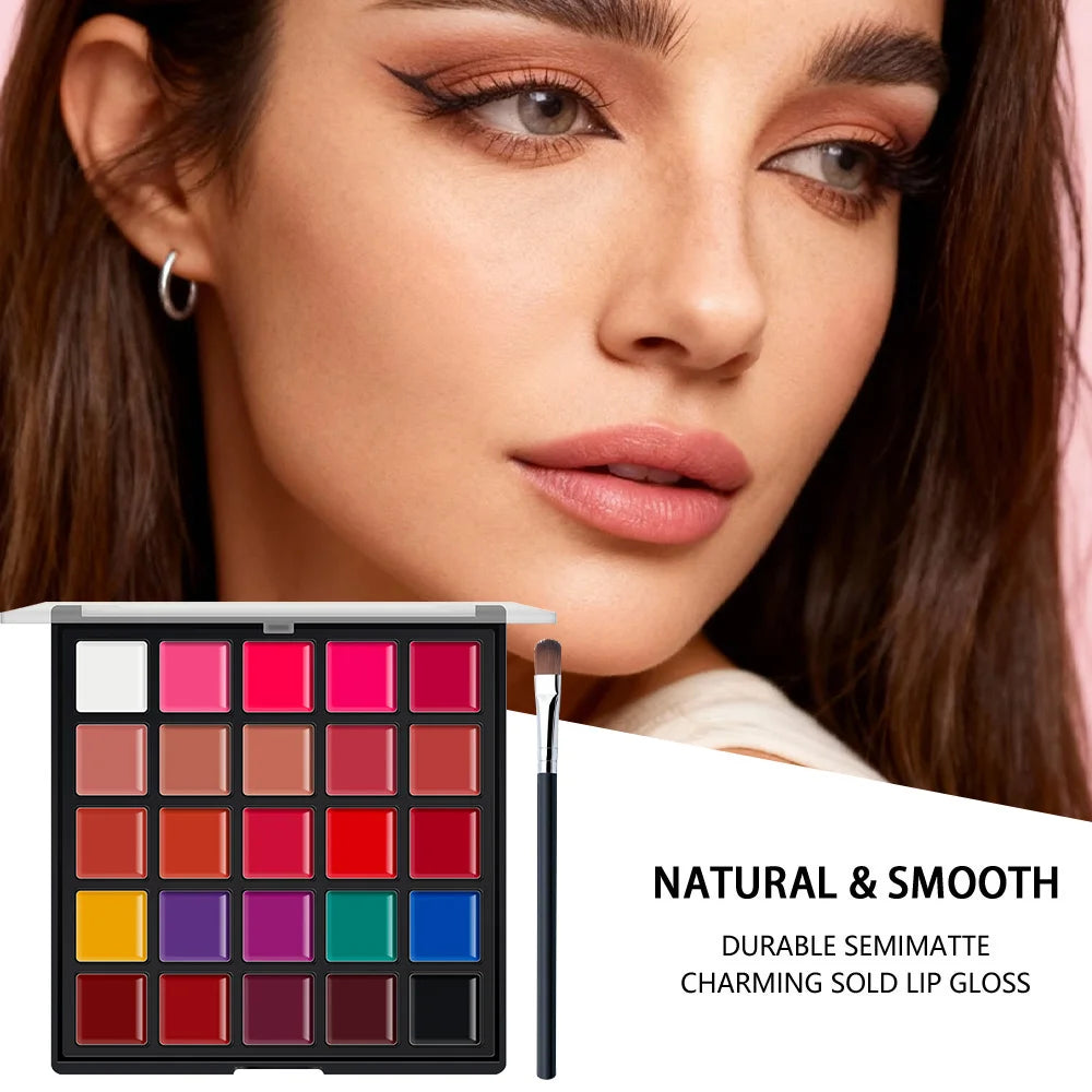 25 Colors Matte Lipstick Palette Lip Brush Long Lasting Waterproof Qme