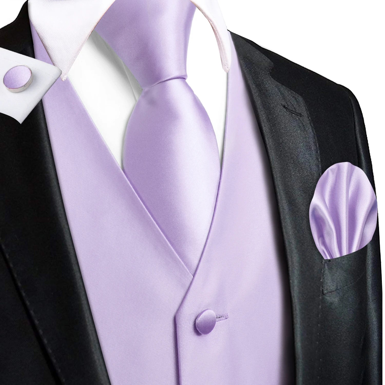 Hi-tie Solid Voilet Lilac Mens Suit Vest Woven Waistcoat Tie Pocket Qme