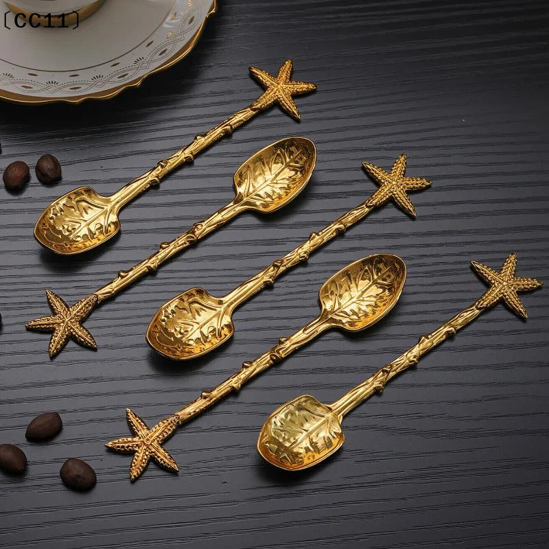 Retro Metal Coffee Spoon Dragonfly Branches Leaves Shape Ice Cream Qme