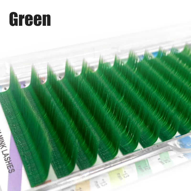 NATUHANA Colored Lashes Auto Fans Easy Fan Eyelash Extension L-shaped Qme Green D 0.10mm|9-15Mix - Easy fan
