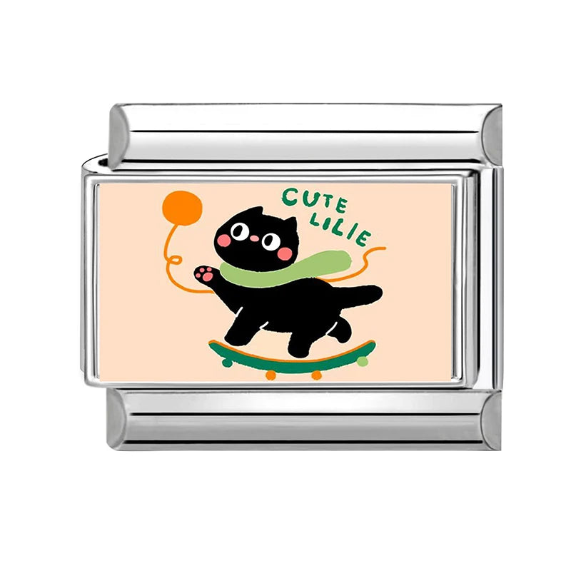 Fashion 2025 Cute Dried Fish Cats Italian Charm Link Fit Bracelet