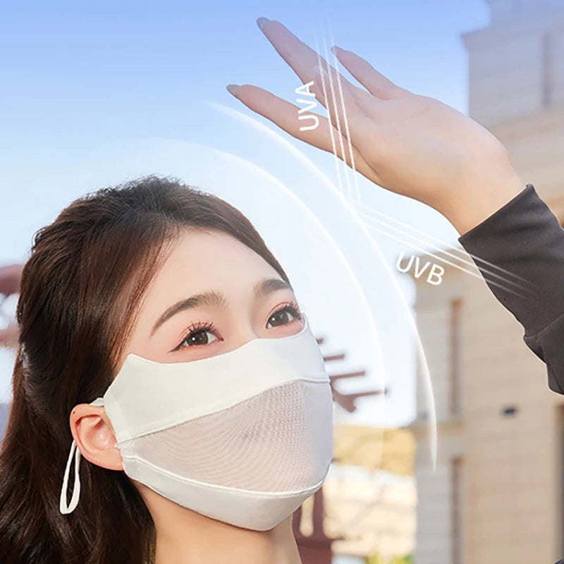 Breathable Ice Silk Sunscreen Face Mask Driving Riding Outdoor Sports Qme