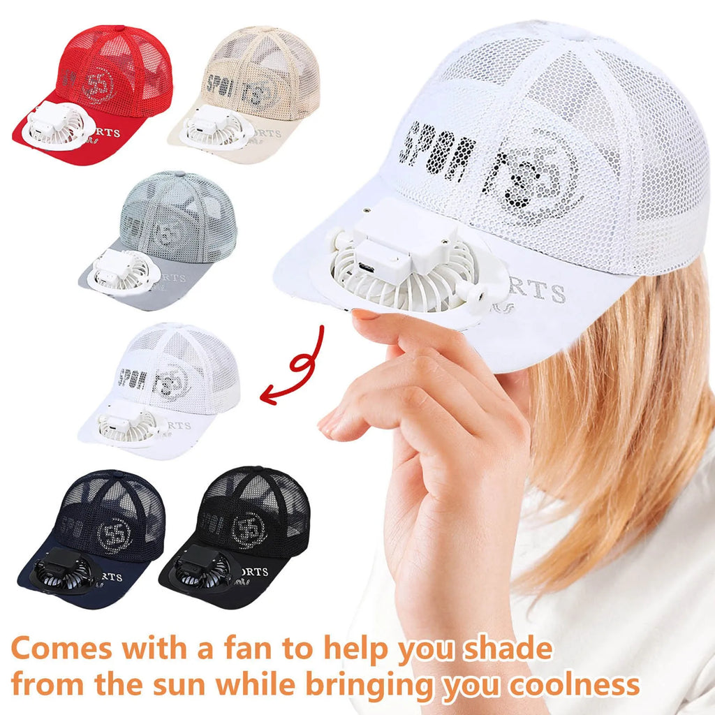 Summer USB Charging Fan Cap for Man and Women Fashion Mesh Breathable Baseball Cap Outdoor Sunscreen Letters Hat Qme