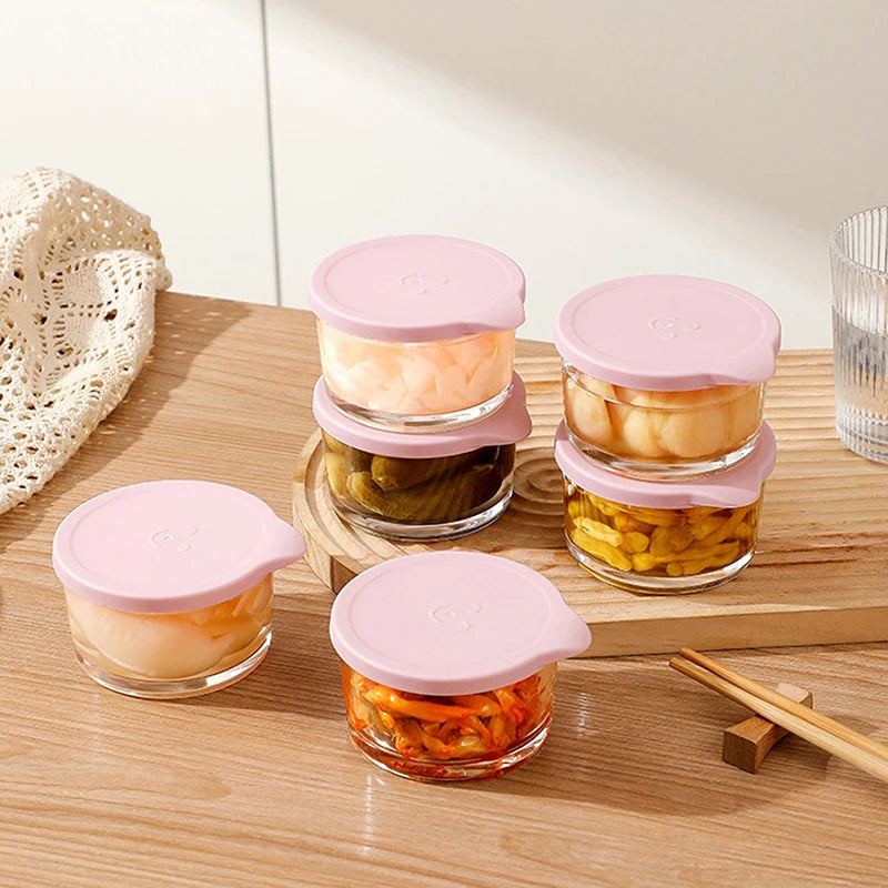 Microwave Safe Round Food Storage Container Borosilicate Glass Pickle Qme Pink