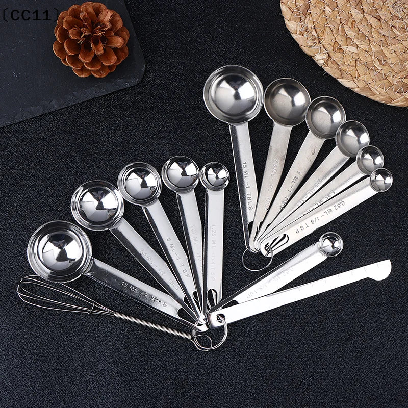 4 6 Stainless Steel Measuring Spoon Cup Scale Ruler Egg Beater Qme