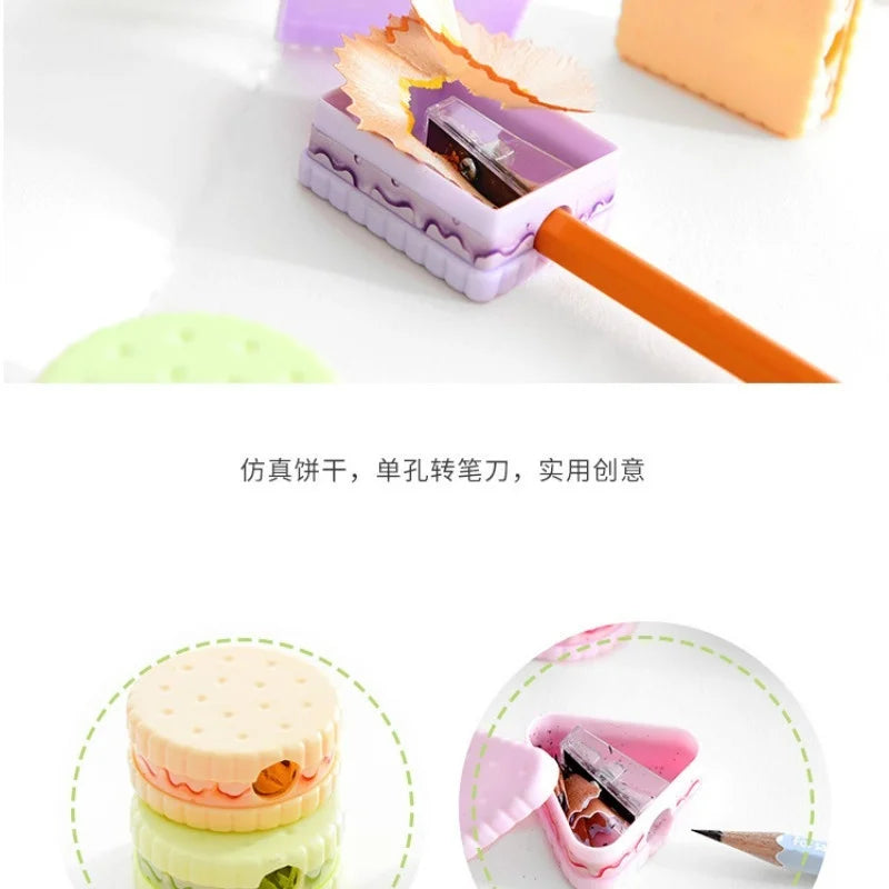3pcs/lot Creative Fresh and Cute Biscuit Pencil Sharpener Children's Pencil Sharpener Stationery Random Colors Qme