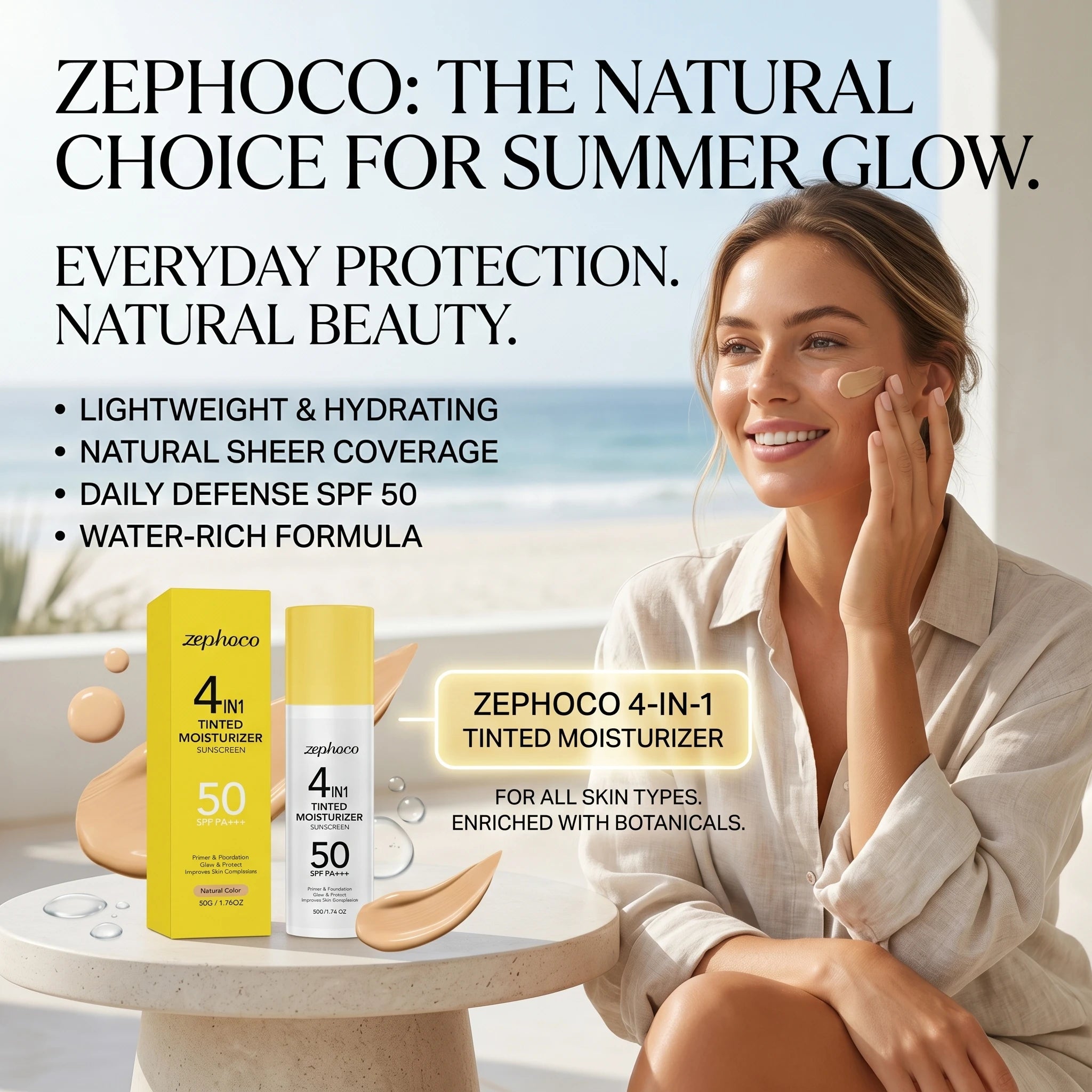 zephoco Tinted Moisturizer Sunscreen Spf 50 Anti UV Improve Skin Tone Full Coverage Foundation Base Makeup Moisturizing Sunblock Qme