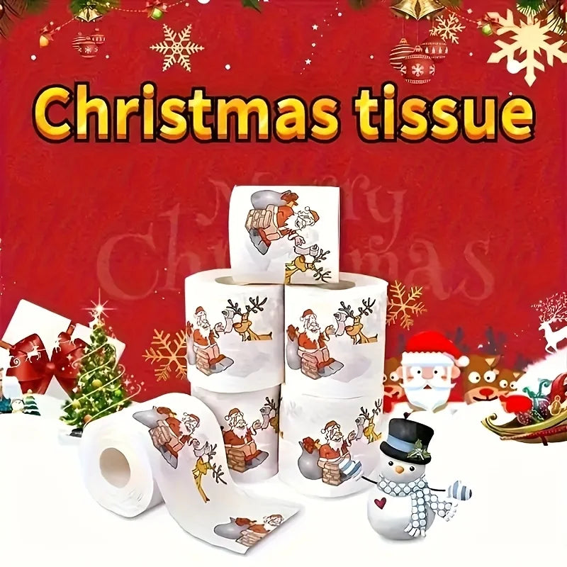 Christmas Festive Toilet Paper - 2 Layers, Unscented, with Santa and Reindeer Patterns - Perfect for Holiday Home Decorations, C Qme