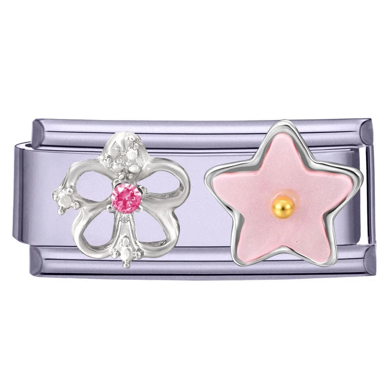 Fashion Purple Pink Butterfly Heart Crown Cherry Zircon Italian Charm Link Fit 9mm Bracelet Stainless Steel Men Women DIY Making Qme Style 6