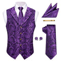 Mens Suit Golden Black Purple Orange Vest Tie Hanky Cufflinks Set Paisley Waistcoat for Male Wedding Busniess Qme MJTZ9088 XL