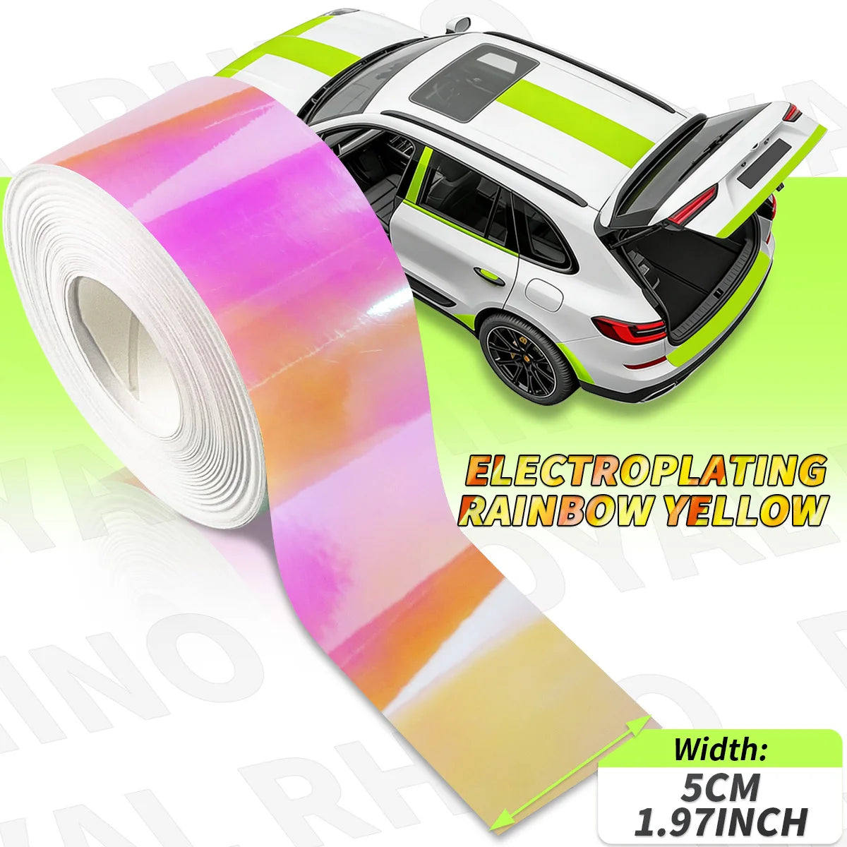 Glossy Colored White Black Pink Vinyl Sticker Self-Adhesive Waterproof Motorcycle Engine Hood Decal Car Design Decoration Qme RAINBOW YELLOW 5M 5cm