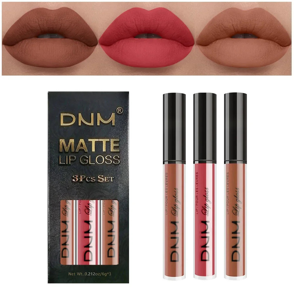 3pcs/set Liquid Lipsticks Waterproof Long Lasting Cosmetic Red Blue Purple Matte Lip Gloss Nude Lip Tint Stain Makeup Qme 09