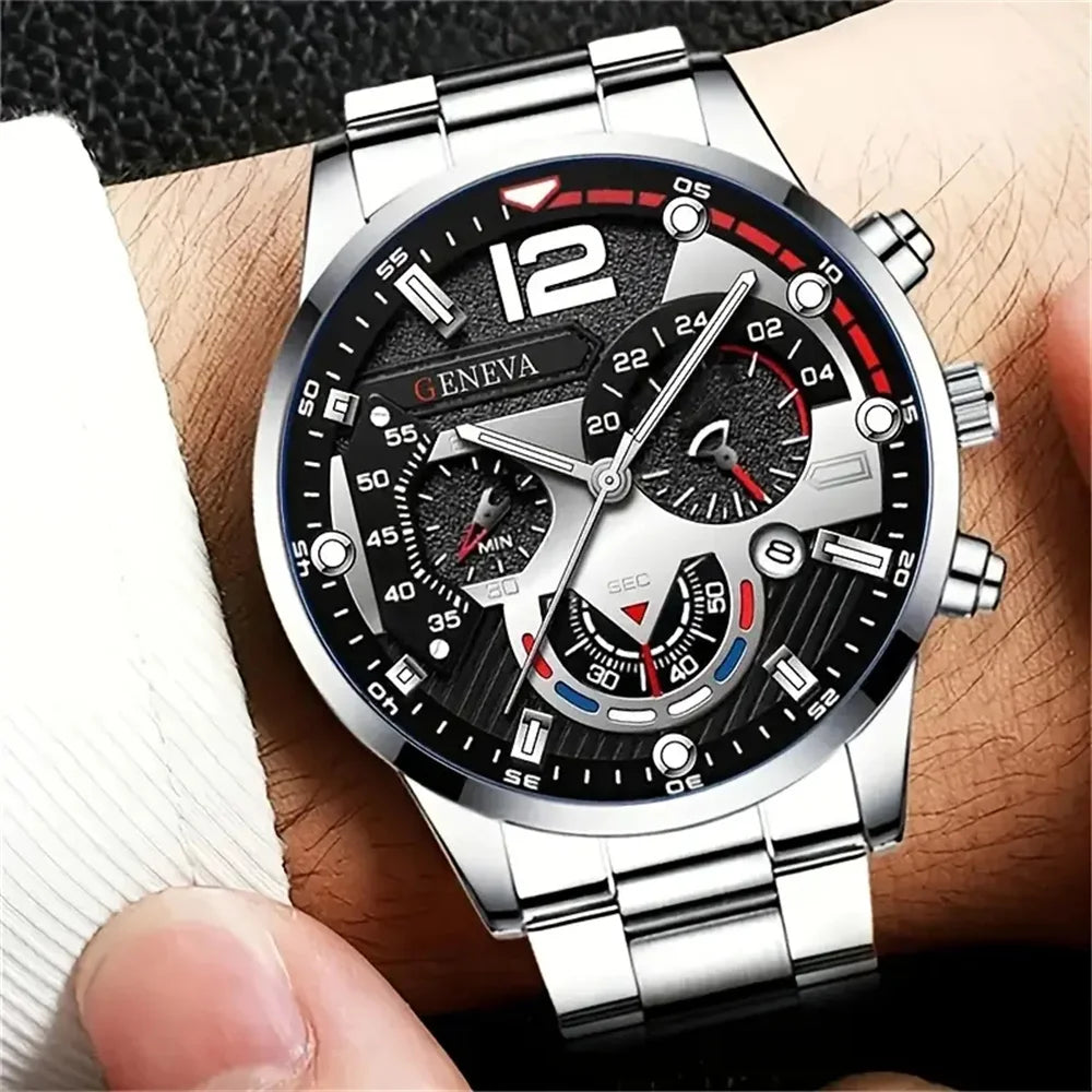 Fashion Mens Watches Luxury Stainless Steel Quartz Wrist Watch Calendar Luminous Men Business Casual with Male Sports Bracelet Qme