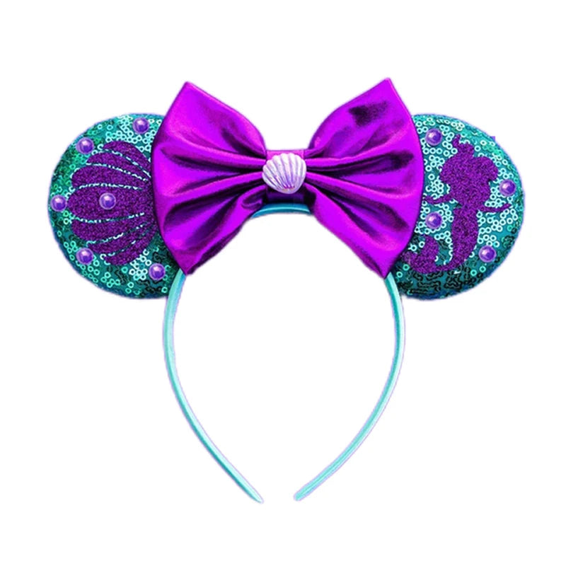 Mermaid Mickey Mouse Ear Headbands with Bow Sequin Candy Headbands Cosplay Costume party Christmas Halloween for Girl Women Qme Headband 11