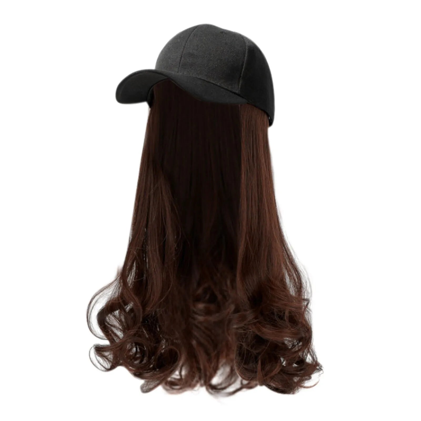 Baseball Cap With Hair Extensions Long Curly Hairstyle Adjustable Removable Black Wig Hat 17.7inch For Woman Girl Qme