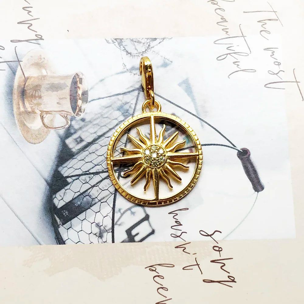 Dangle Charm Pendant Golden Sun Europe Club Fine Jewelry For Women Men Vintage Gift In 925 Sterling Silver Qme