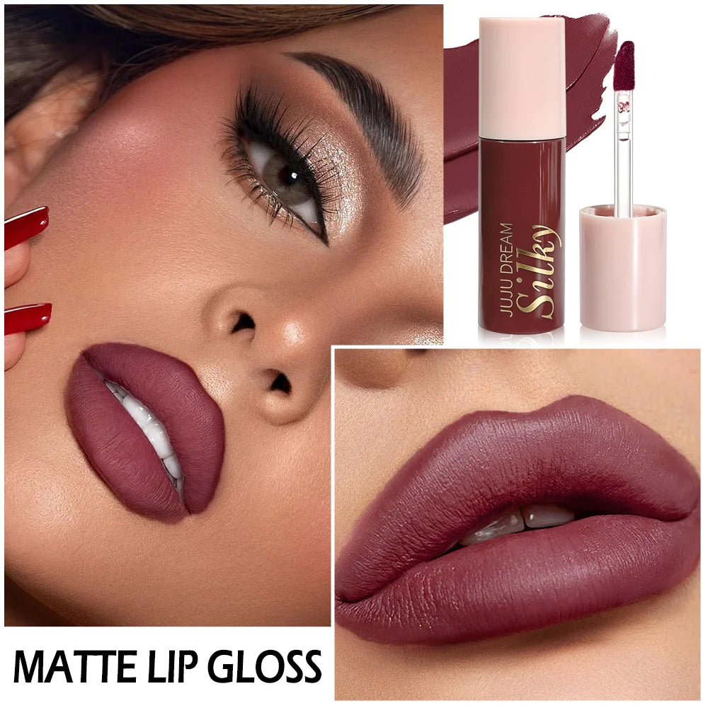 Waterproof Wine Red Matte Lip Gloss Long Lasting Velvet Lipstick Qme