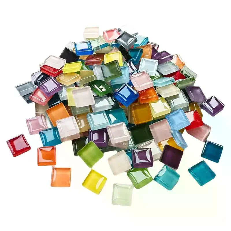 1.5CM Square Crystal Mosaic Tiles 200G Mixed 50 Colors Glossy Glass For DIY Craft Coaster Vase Home Art Decoration Qme