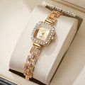 Luxury Gold Square Women Watch Bling Rhinestone Bracelet Quartz Wristwatch Elegant Ladies Dress Clock Reloj Mujer Without Box Qme Gold No Box