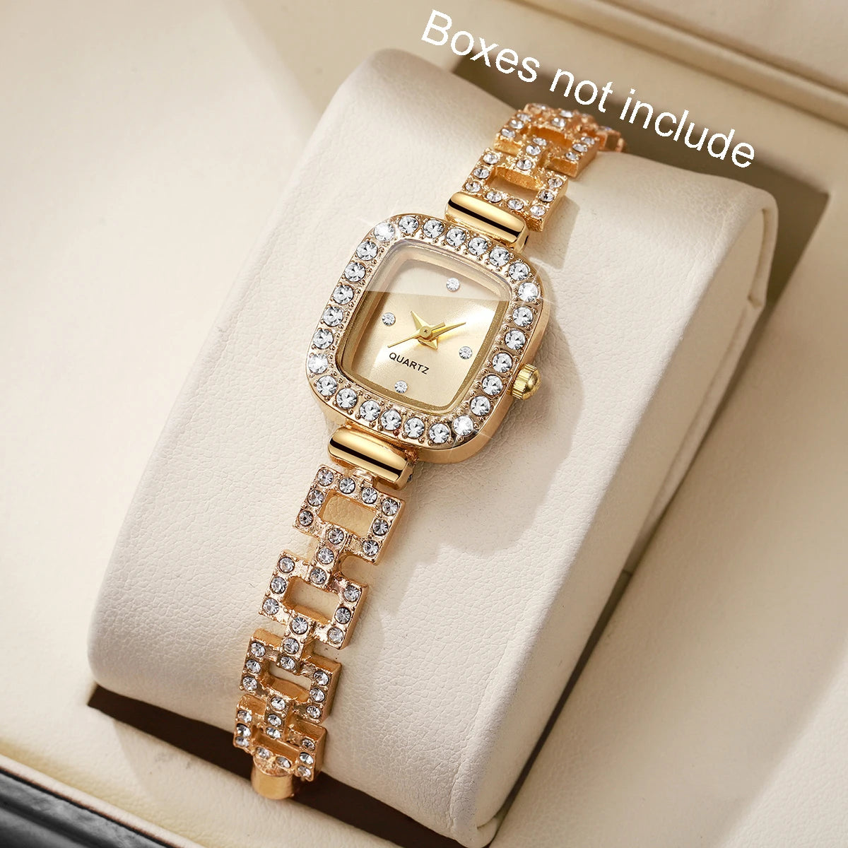 Luxury Gold Square Women Watch Bling Rhinestone Bracelet Quartz Wristwatch Elegant Ladies Dress Clock Reloj Mujer Without Box Qme Gold No Box